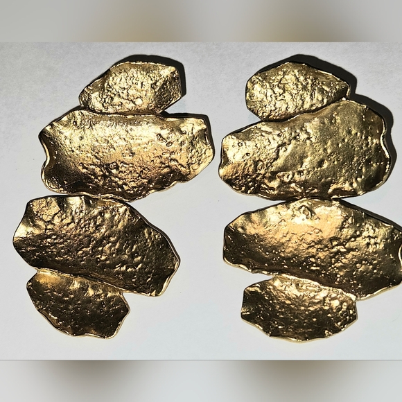 NEW Zara Gold Statement Earrings Metallic Maximalism Avant Garde Party - Picture 2 of 6